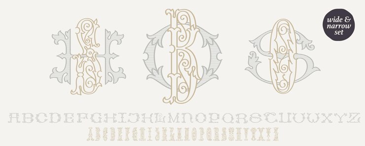 Kit de criador de monogramas de casamento AZ Estilo histórico elegante O conjunto inclui largo e estreito
