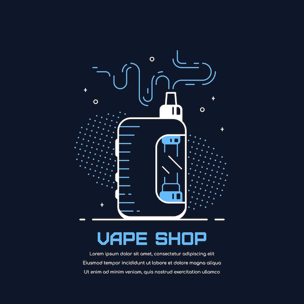 Kit de dispositivo vaping box e mod. projeto da loja vape isolado no preto. conceito de fumar vape.