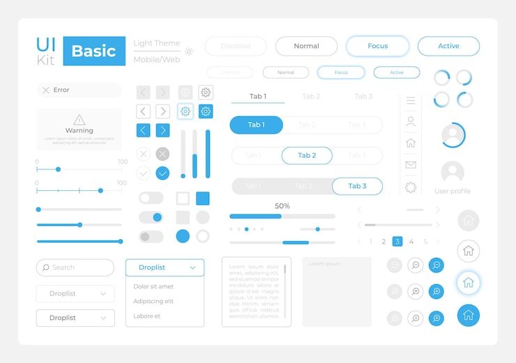 Vetor kit de elementos de interface do usuário de configurações básicas do sistema