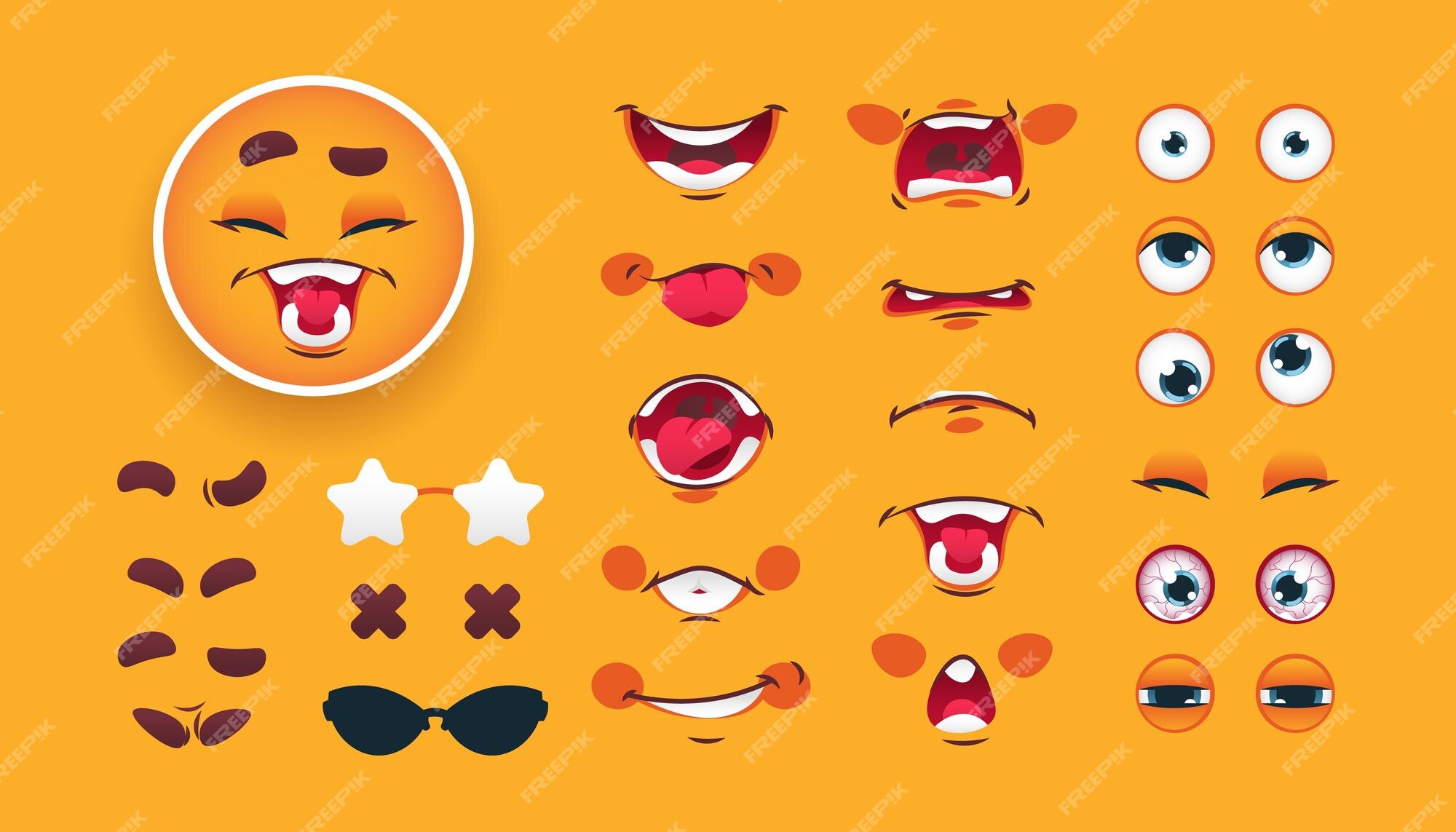 Emoções de desenhos animados rostos bonitos olhos e bocas emoticon