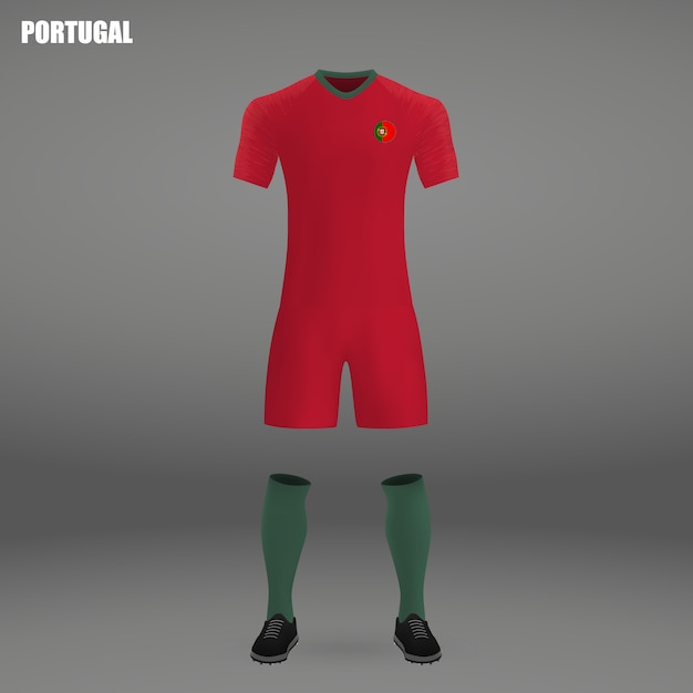 Vetor kit de futebol de portugal, modelo de camiseta para camisa de futebol