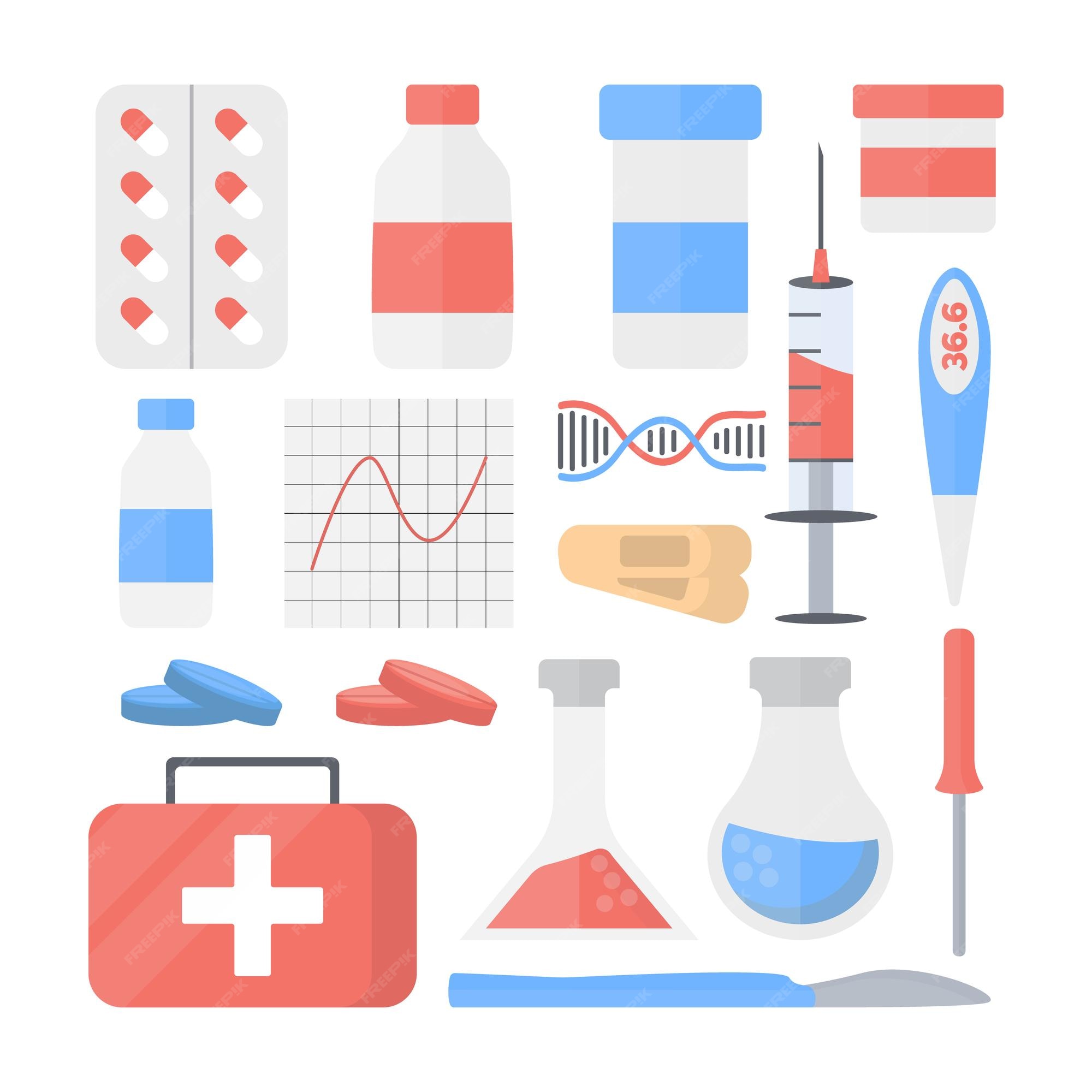 Vetores de Medicamentos Ferramentas Médicas Do Kit De Primeiros Socorros  Pílulas Estetoscópio Termômetro De Seringa Flask Luvas Descartáveis  Instrumentos De Farmácia De Desenho Animado Conjunto Vetorial e mais  imagens de Kit de