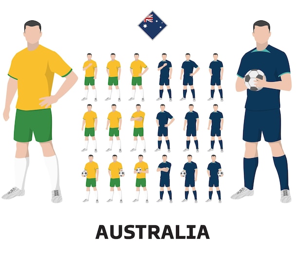 Kit de time de futebol da austrália, kit de casa e kit de visitante