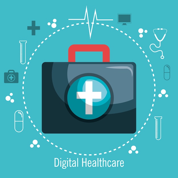 Kit primeiros socorros digital saúde design ícones medicina