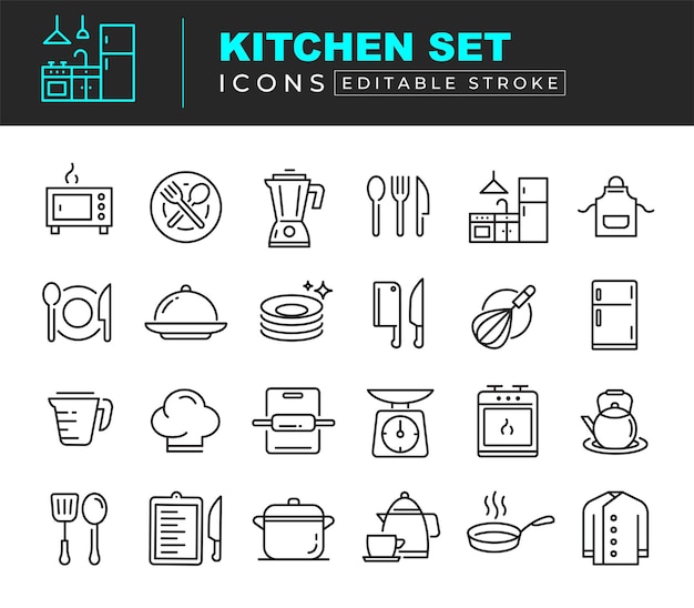 Kitchen line icon set chef logotipo do ícone do restaurante