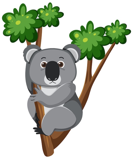 Koala subir em uma árvore no estilo cartoon