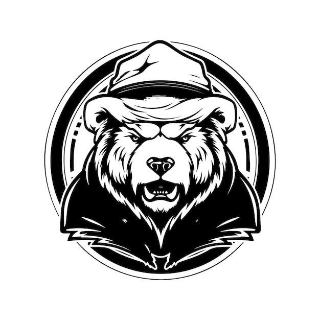 Kodiak antropomórfico logotipo vintage linha arte conceito preto e branco cor ilustração desenhada à mão