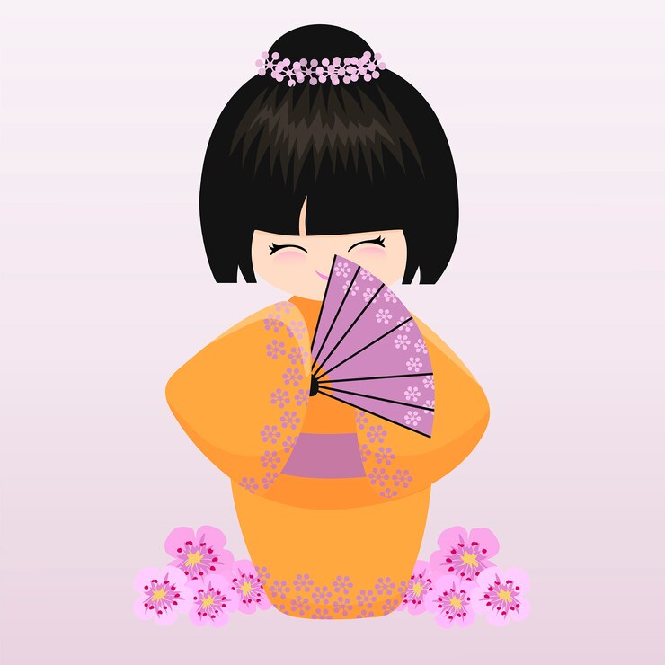 Kokeshi com um fã