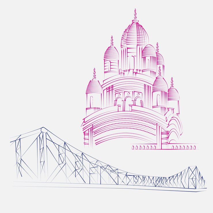 Vetor kolkata howrah bridge e kali ghat vector