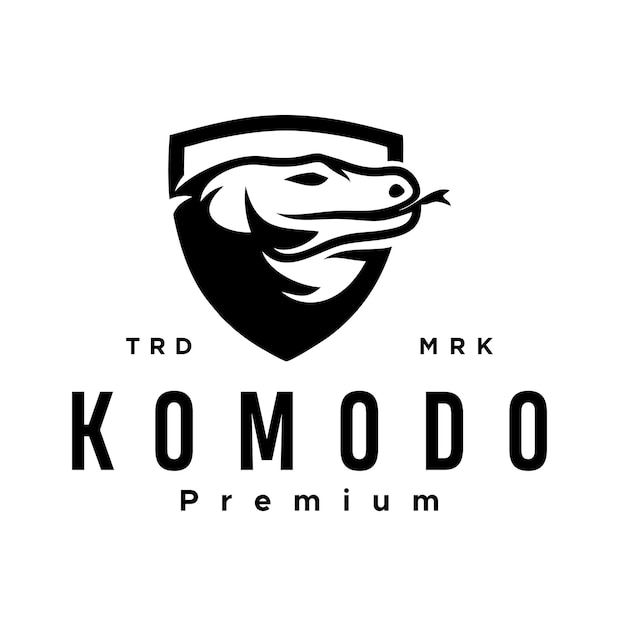 Komodo dragão modelo etiqueta distintivo mascote preto animal indonésio