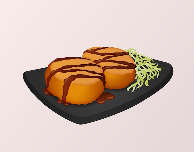 Korokke Ilustração japonesa de batata e croquetes de carne