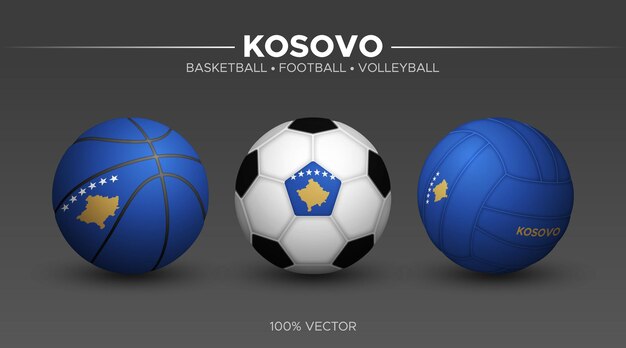 Kosovo bandeira basquete futebol bolas de vôlei maquete 3d vetor esporte ilustração isolada