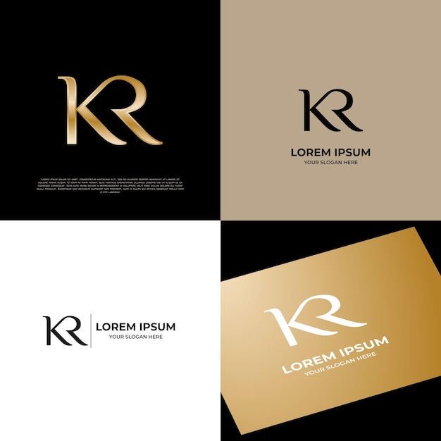 Vetor kr inicial modern typography emblem gold logo template para negócios