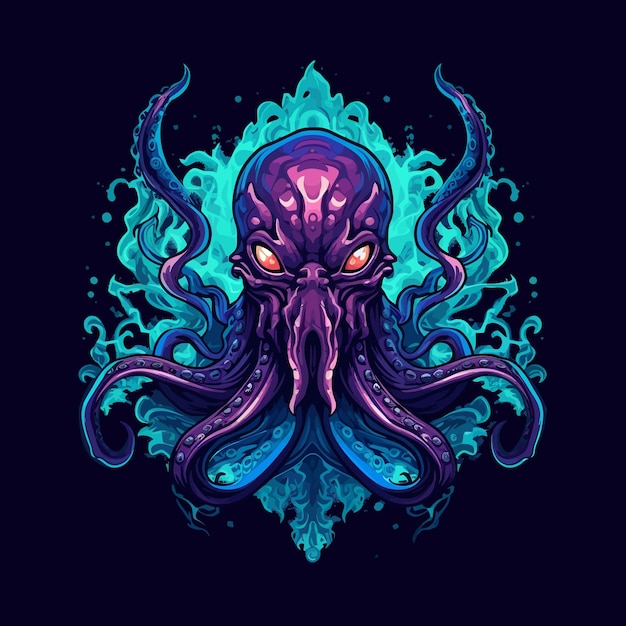 Vetor kraken roxo em esports de mascote e design de logotipo de jogos em estilo de ilustração