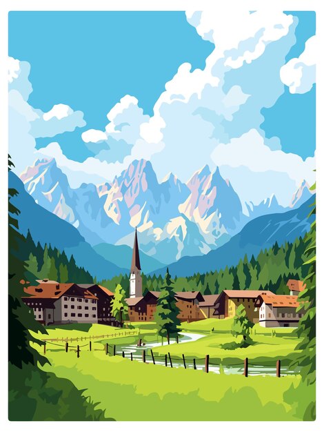 Kranjska Gora Eslovênia Poster de viagem vintage Souvenir Cartão postal Retrato Pintura Ilustração WPA
