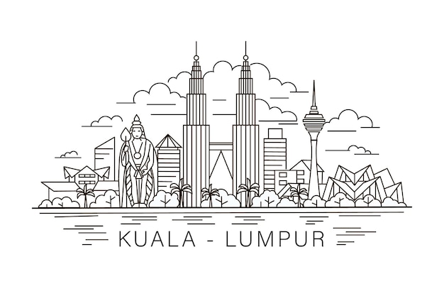 Kuala lumpur lineart ilustração kuala lumpur férias viagem desenho plano linha moderna kuala lumpu