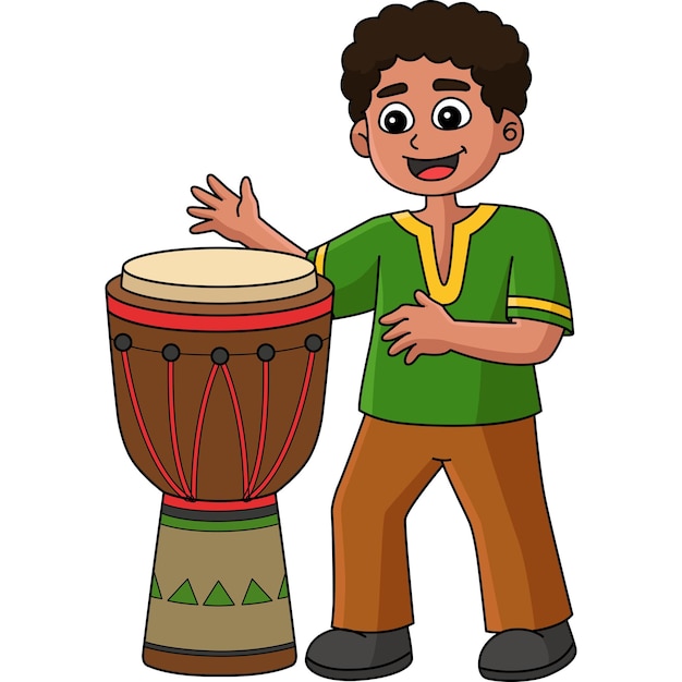 Vetor kwanzaa boy tocando djembe cartoon clipart colorido