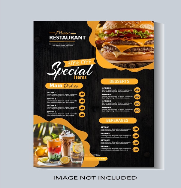 L modelo de cartaz de menu de refeições de restaurantes