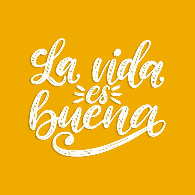 Vetor la vida es buena traduzido do espanhol life is good, frase manuscrita sobre fundo amarelo. citação inspiradora do vetor. letras de mão para cartaz, impressão em têxteis.