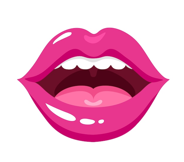 Lábios femininos vermelhos sensuais Lipstick vermelho Boca com lábios cor-de-rosa ligeiramente abertos Boca de mulher de ilustração de moda