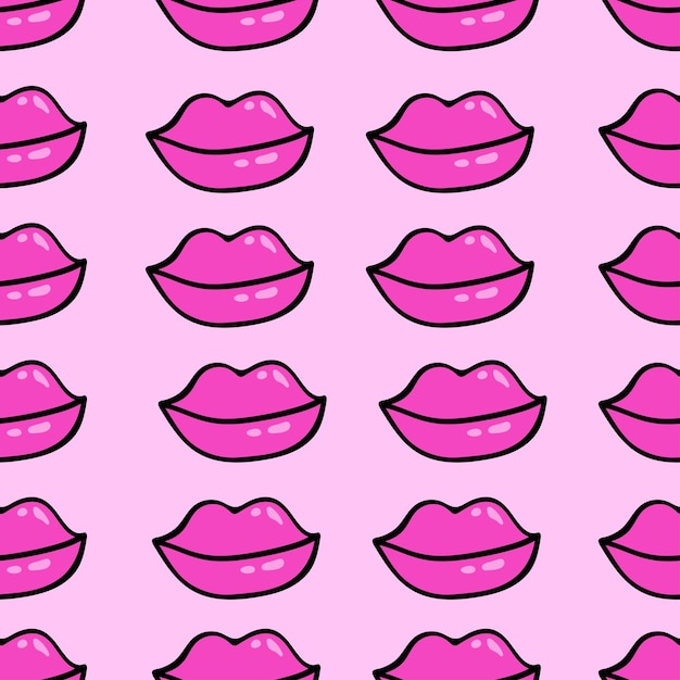 Lábios femininos vetoriais desenhados à mão padrão vetorial perfeito Destaque os lábios no estilo doodle