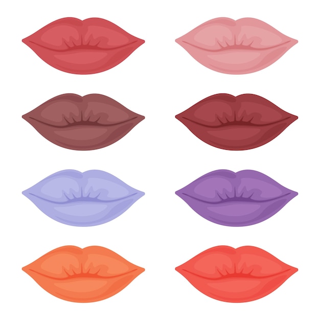 Vetor lábios. um grande conjunto luminoso com a imagem de lábios sensuais de cores diferentes. lábios com diferentes cores de batom. ilustração vetorial