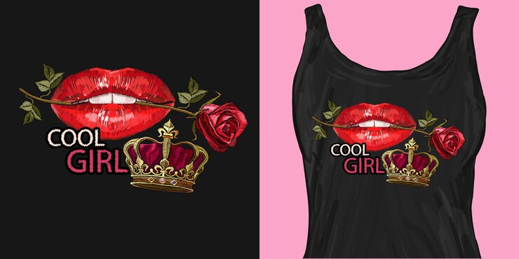 Vetor lábios vermelhos, coroa de ouro e rosas