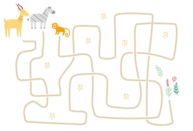 Labirinto com bonito animal africano para crianças. jogo de labirinto para crianças. ilustração de atividades mentais.