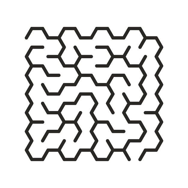 Labirinto de jogo de lógica educacional para crianças encontre o caminho certo linha preta de labirinto hexagonal simples isolada em fundo branco