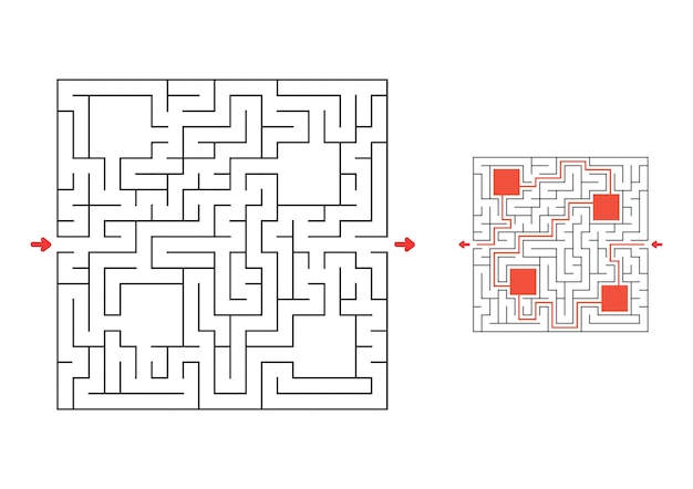 Labirinto quadrado com resposta Jogo para crianças Quebra-cabeça para crianças Enigma do labirinto Encontre o caminho certo