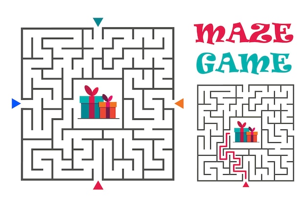 Labirinto quadrado jogo de labirinto para crianças Enigma da lógica Quatro entradas e um caminho certo a seguir