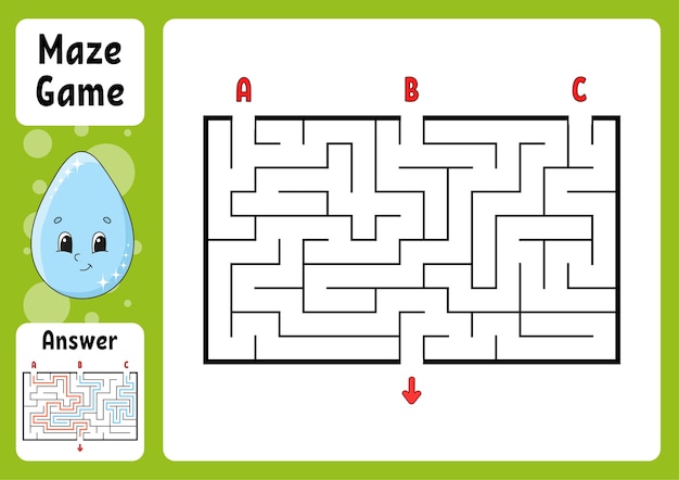 Labirinto retângulo. jogo para crianças. três entradas, uma saída. quebra-cabeça para crianças. enigma do labirinto.