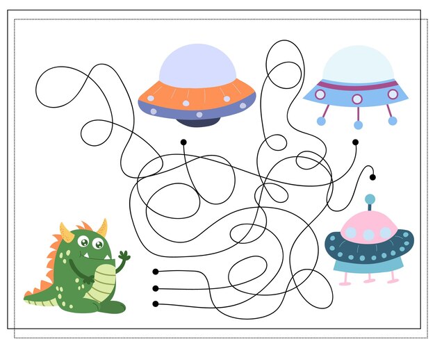 Labirinto um jogo educativo para crianças Encontre o caminho do monstro dos desenhos animados para o disco voador
