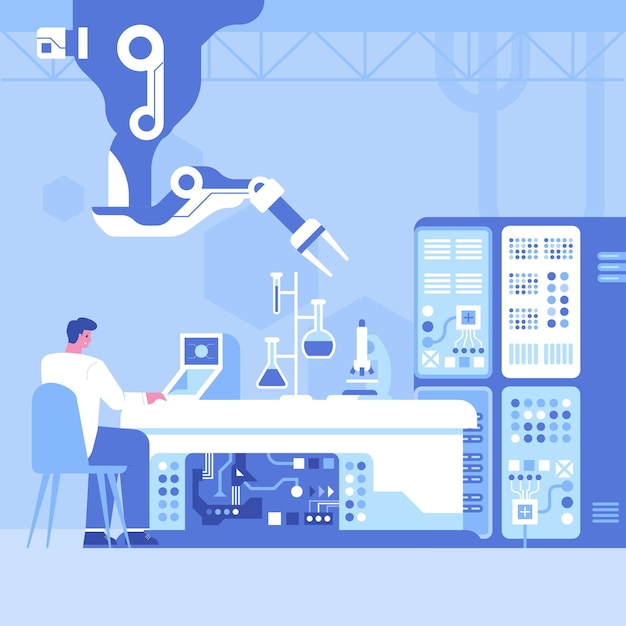 Laboratório científico com tecnologia robótica