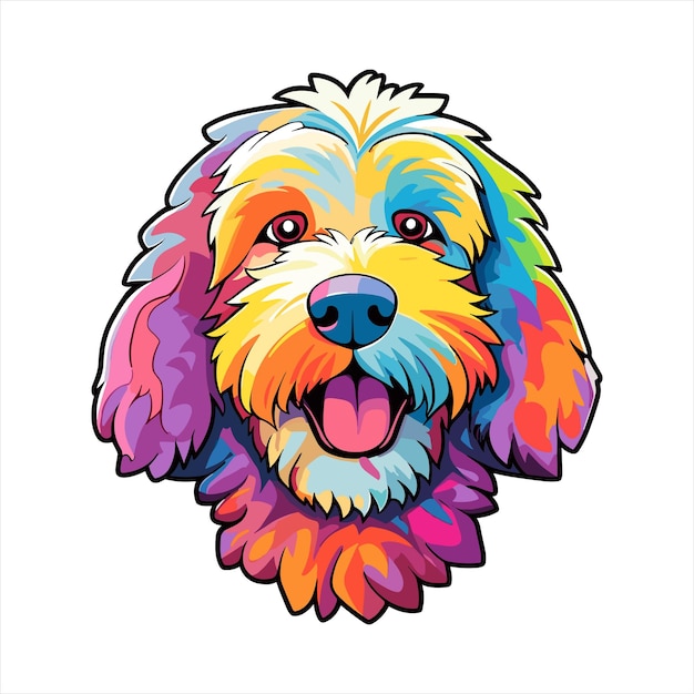 Vetor labradoodle raça de cão colorido desenho animado kawaii personagem animal de estimação isolado adesivo ilustração