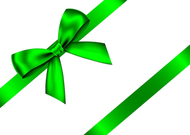 Laço verde realista para presente com fita horizontal isolado no fundo branco