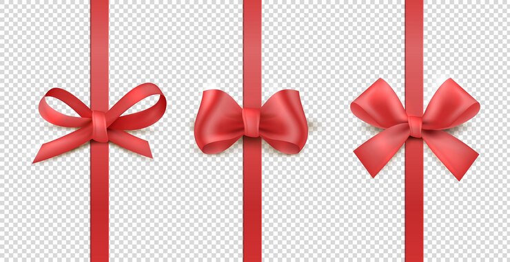 Vetor laços de fita vermelha fita de seda vertical com coleção de decoração de presente de arco decorativo fita festiva realista para vetor de presentes de aniversário e natal em conjunto de fundo transparente