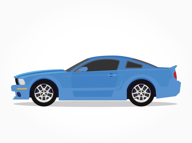 Vetor lado detalhado de um desenho animado de carro de sedan azul plano com efeito de sombra