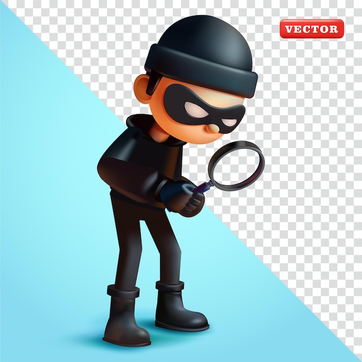 Vetor ladrão olhando com lupa 3d vetor adequado para segurança e busca