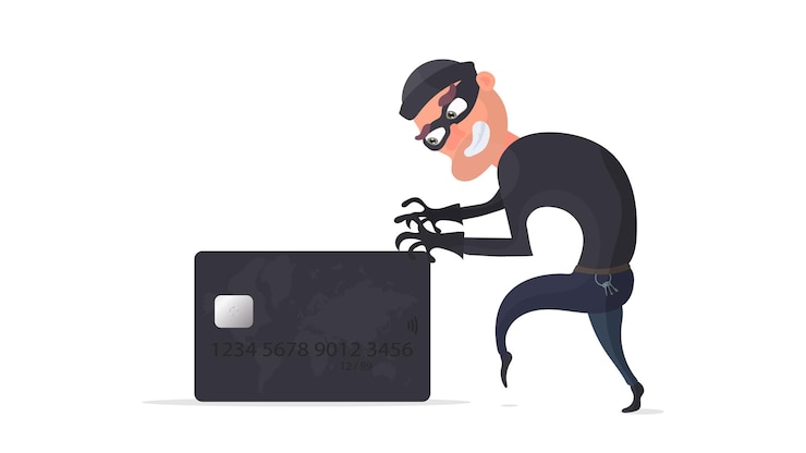 Vetor ladrão rouba ilustração de cartão de banco
