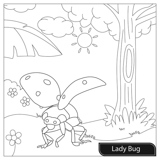 Vetor lady bug é uma joaninha desenhada em preto e branco.