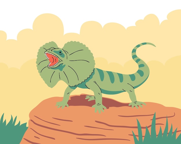 Lagarto frillado sentado em uma pedra