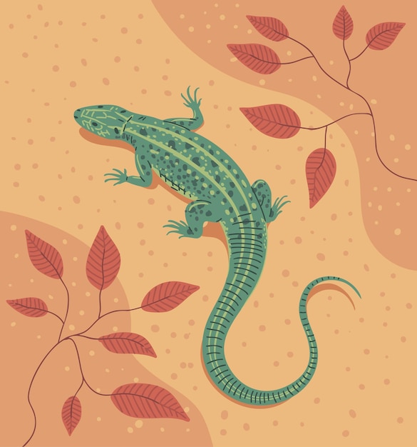 Lagarto verde no chão entre as plantas