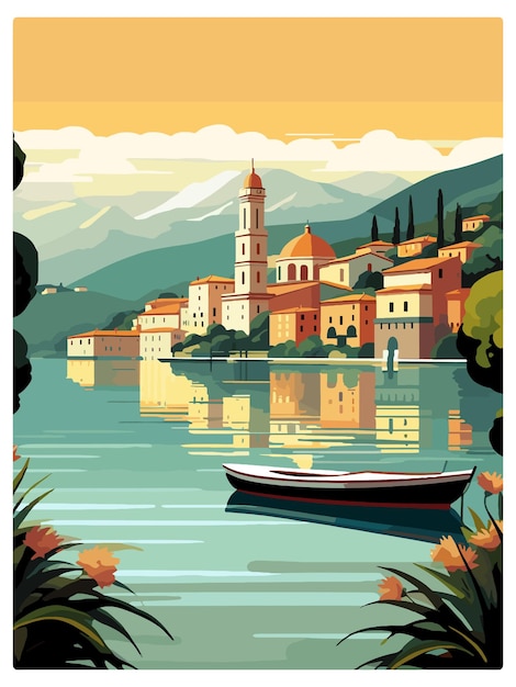 Lago de como itália decoração poster de viagem vintage souvenir cartão postal retrato pintura ilustração