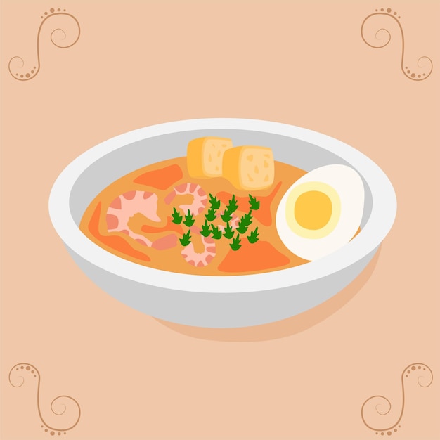 Laksa Culinária da Malásia Sopa nacional com frutos do mar Comida asiática