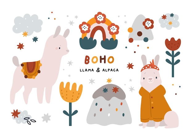 Vetor lama fofa e alpaca clipart de animais bebês