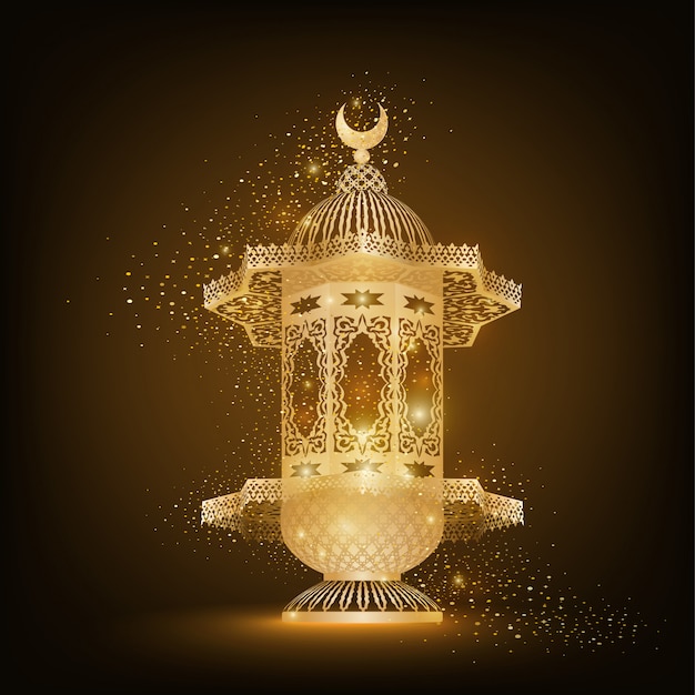 Lâmpada árabe dourada com padrão islâmico para a celebração do ramadã kareem