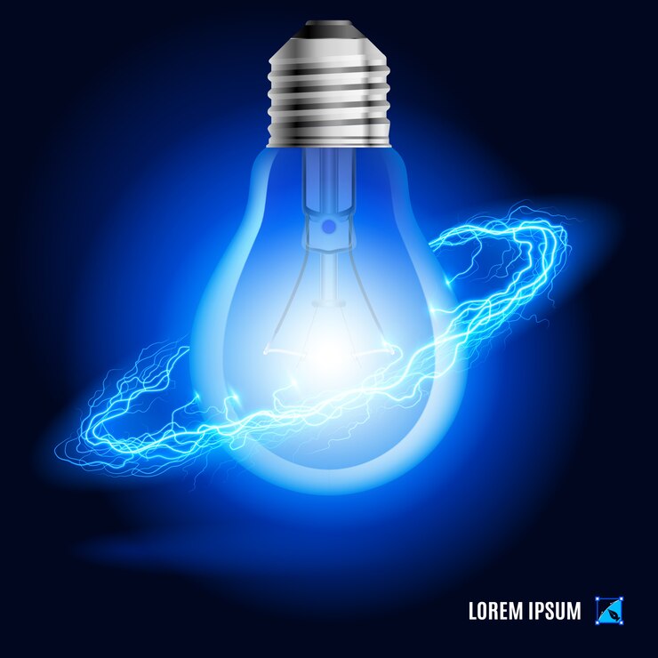 Vetor lâmpada cercada por um fluxo de energia azul no espaço