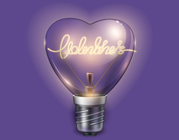 Lâmpada com forma de coração em fundo violeta