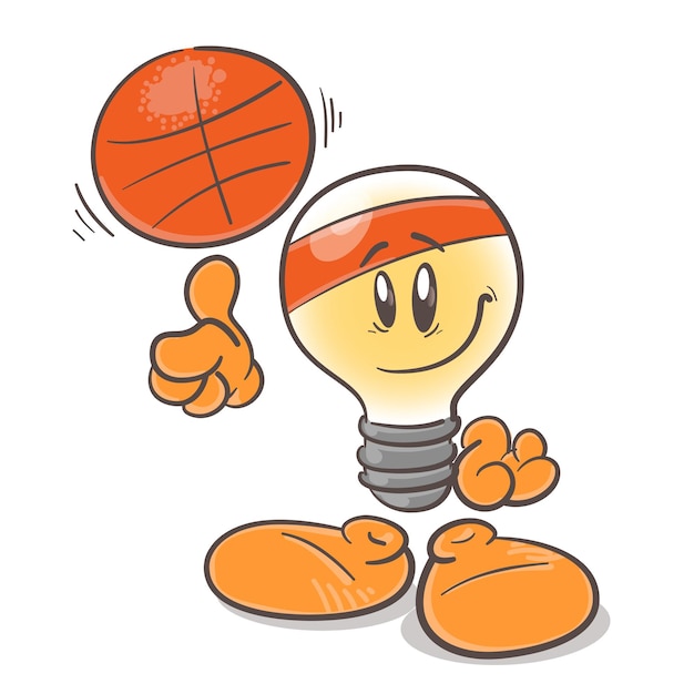 Lâmpada de desenho animado de personagem emocional de jogador de basquete no vetor de fundo branco